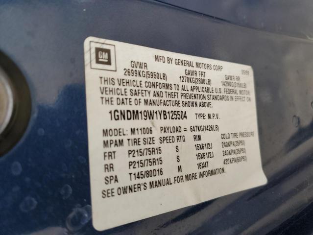 Photo 12 VIN: 1GNDM19W1YB125504 - CHEVROLET ASTRO 