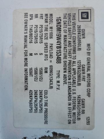 Photo 13 VIN: 1GNDM19W4YB153488 - CHEVROLET ASTRO 