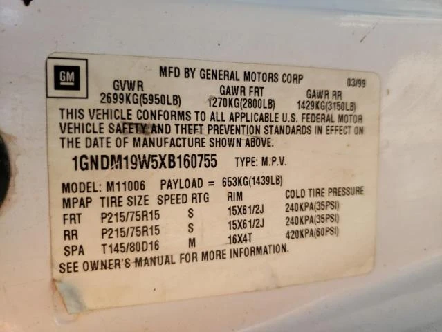 Photo 12 VIN: 1GNDM19W5XB160755 - CHEVROLET ASTRO 