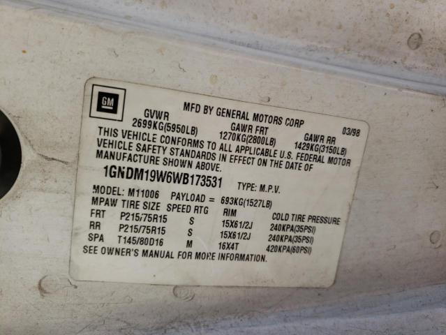 Photo 12 VIN: 1GNDM19W6WB173531 - CHEVROLET ASTRO 