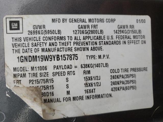 Photo 12 VIN: 1GNDM19W9YB157875 - CHEVROLET ASTRO 