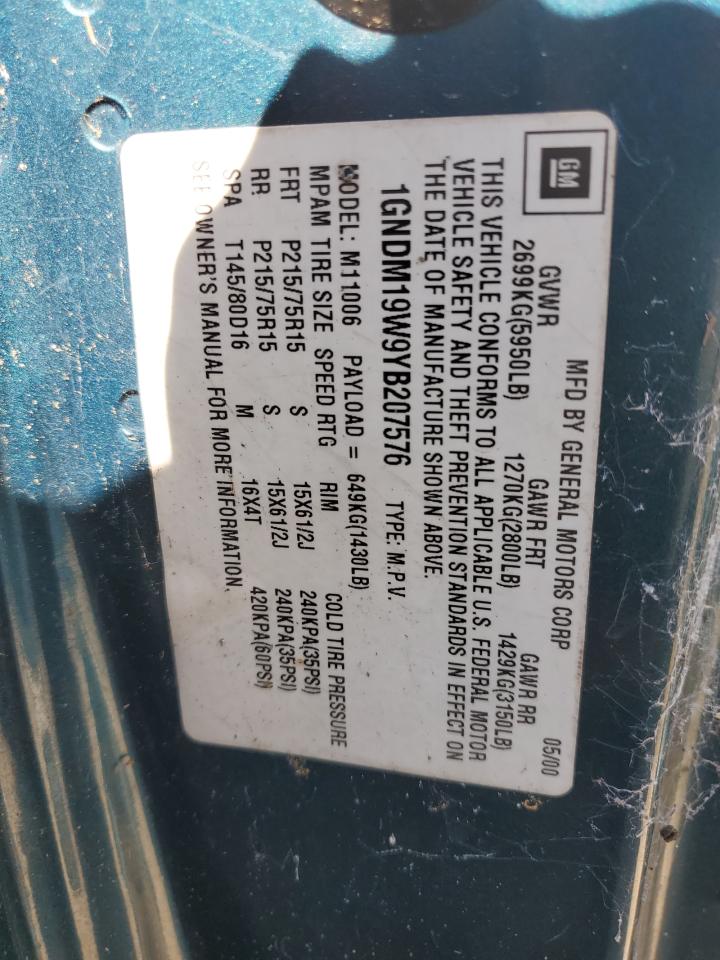 Photo 12 VIN: 1GNDM19W9YB207576 - CHEVROLET ASTRO 