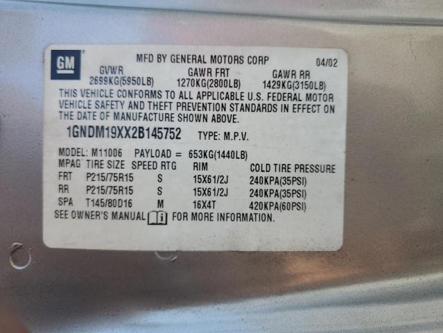 Photo 12 VIN: 1GNDM19XX2B145752 - CHEVROLET ASTRO 