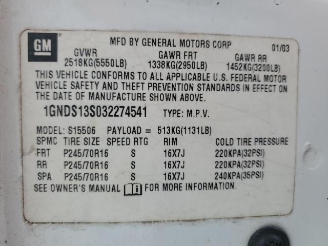 Photo 12 VIN: 1GNDS13S032274541 - CHEVROLET TRAILBLAZE 