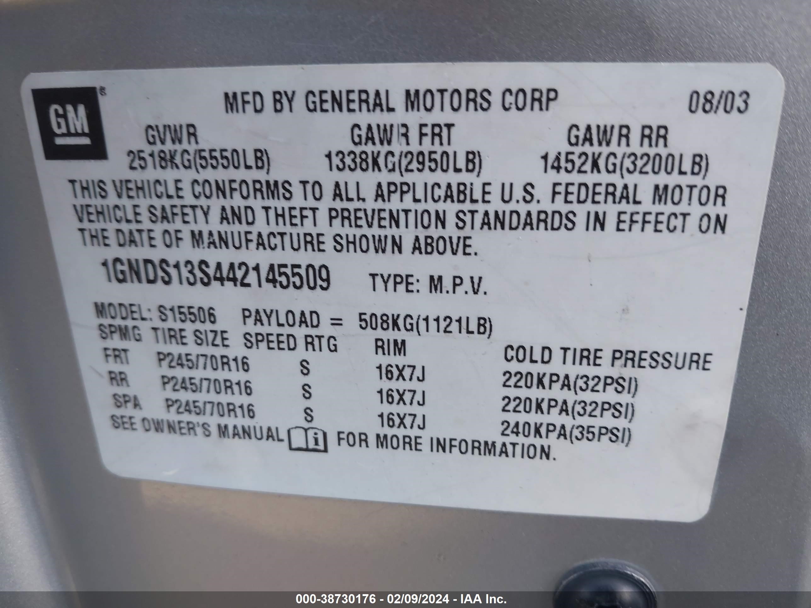 Photo 8 VIN: 1GNDS13S442145509 - CHEVROLET TRAILBLAZER 