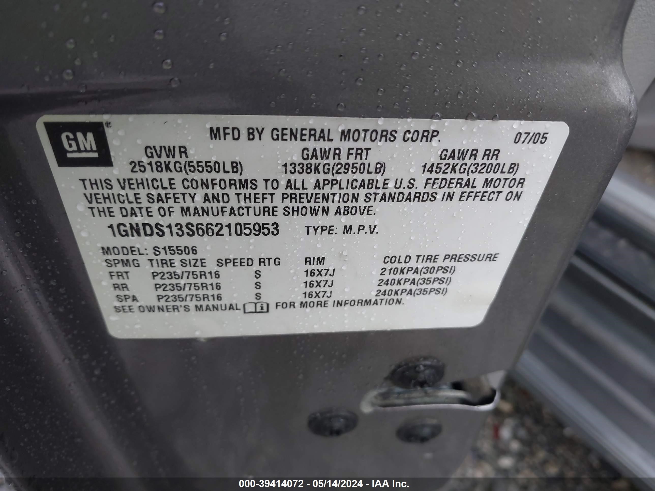 Photo 8 VIN: 1GNDS13S662105953 - CHEVROLET TRAILBLAZER 