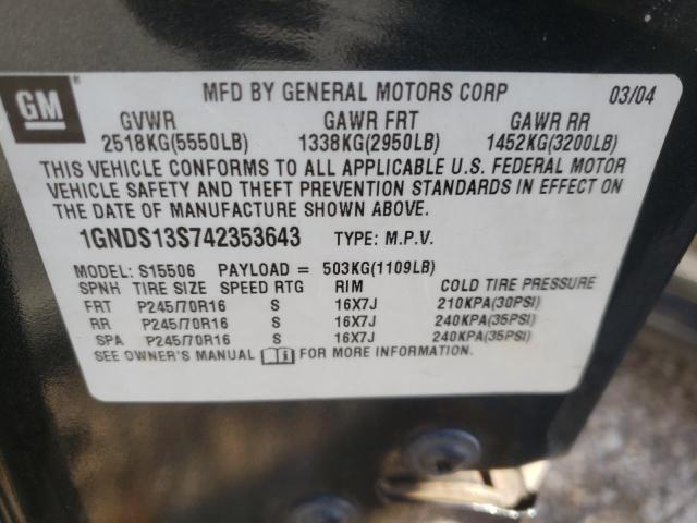 Photo 9 VIN: 1GNDS13S742353643 - CHEVROLET TRAILBLAZE 