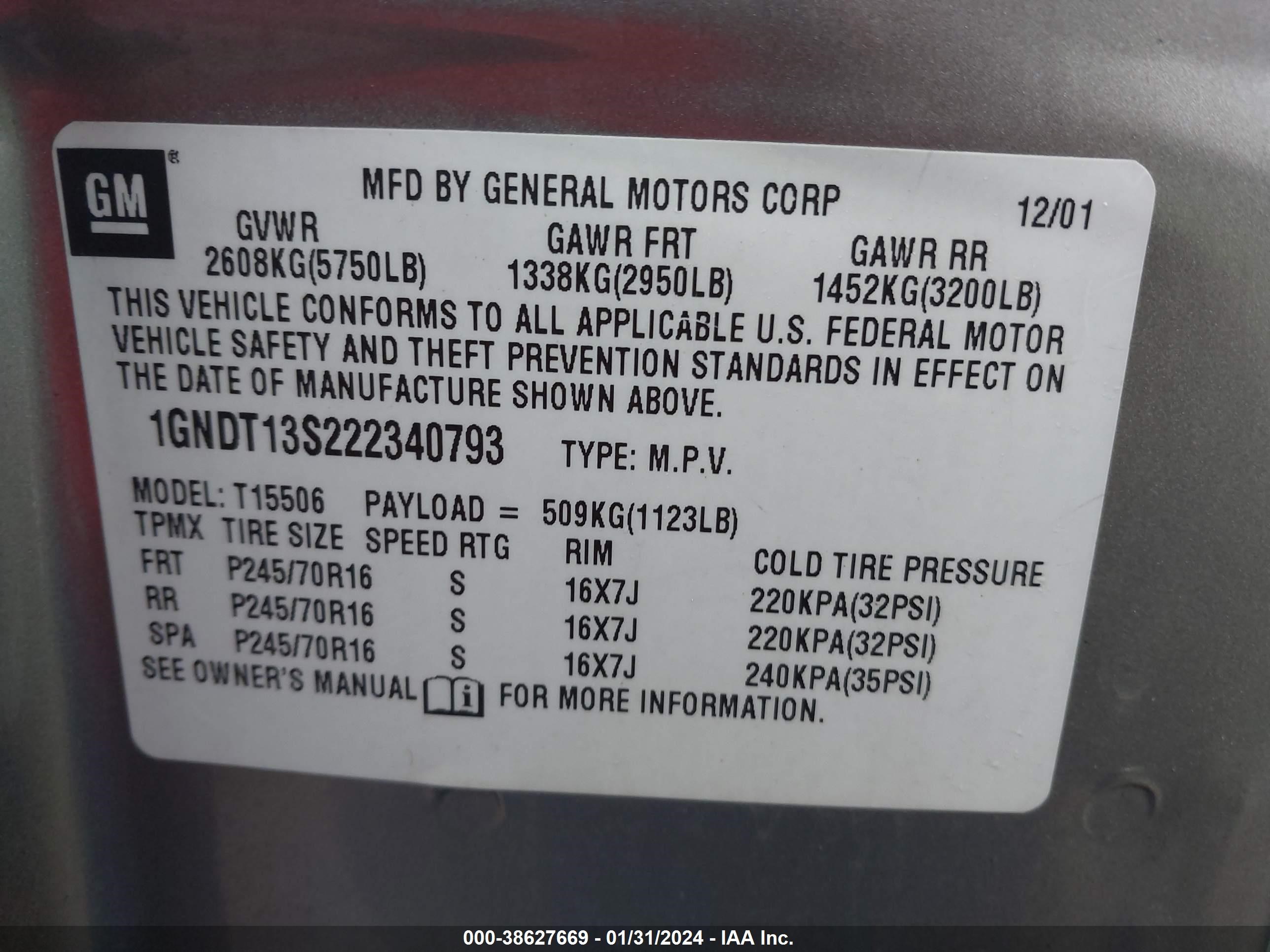 Photo 8 VIN: 1GNDT13S222340793 - CHEVROLET TRAILBLAZER 