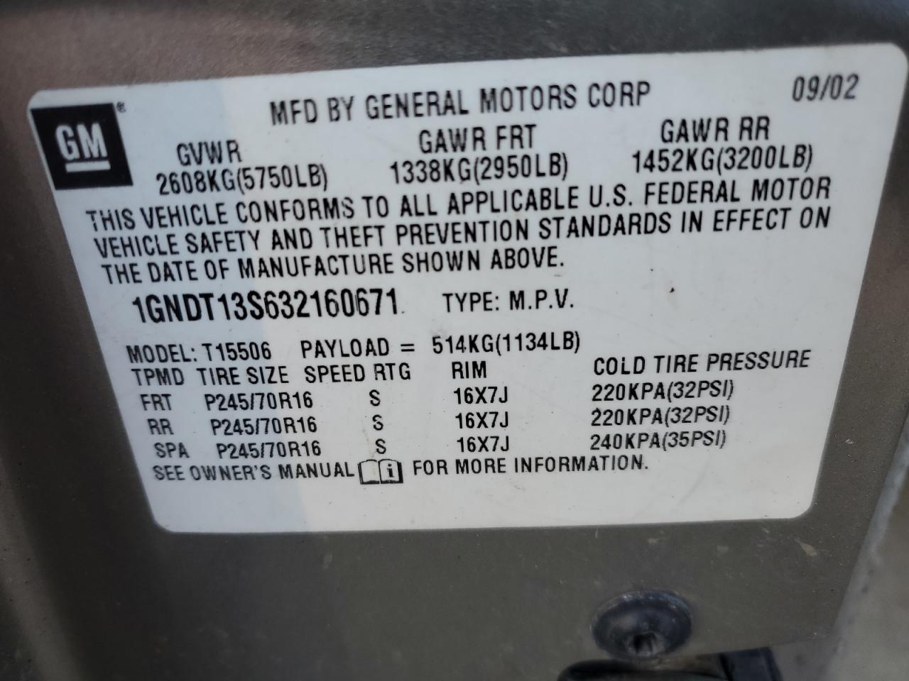 Photo 12 VIN: 1GNDT13S632160671 - CHEVROLET TRAILBLAZER 