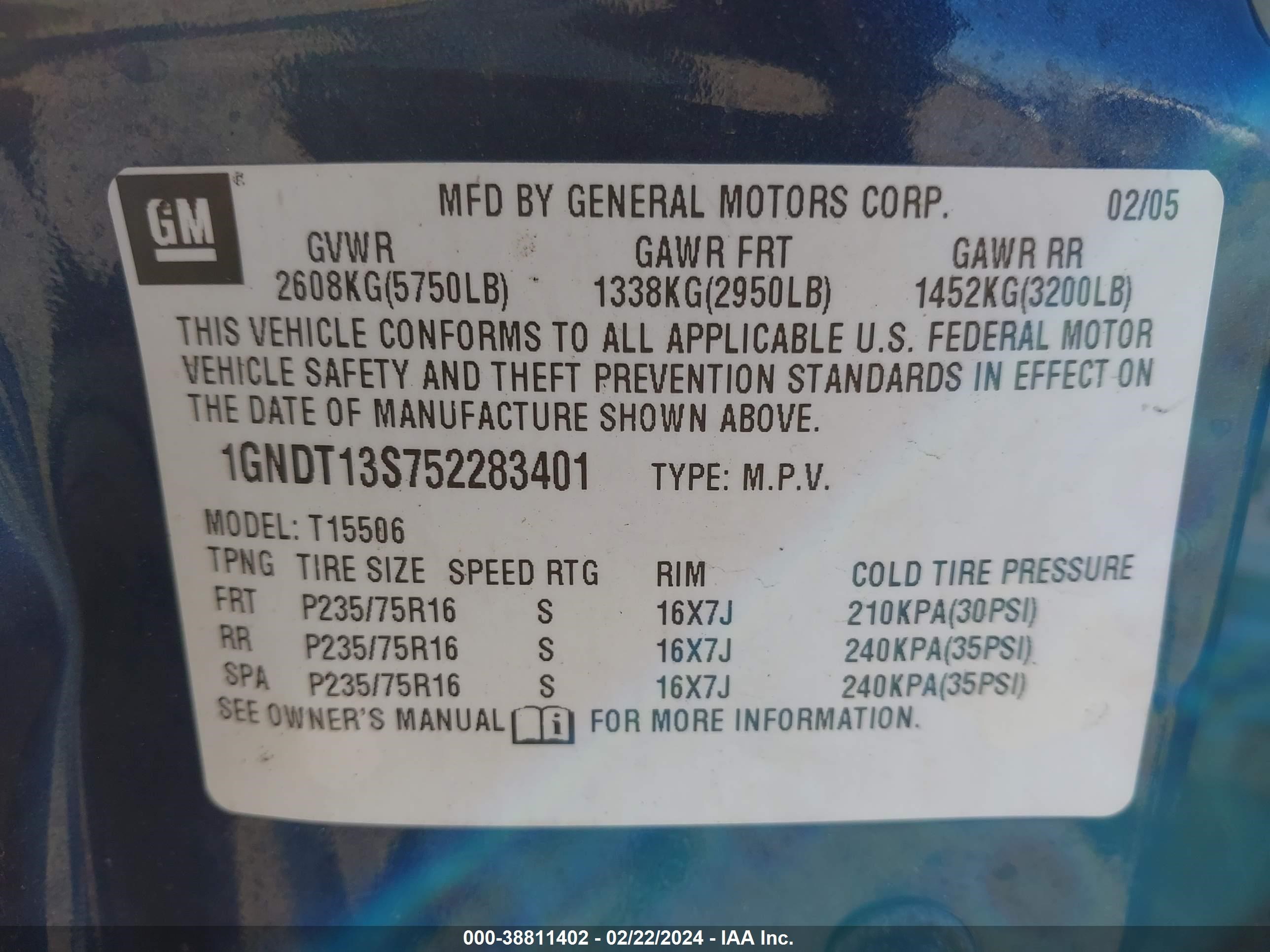 Photo 8 VIN: 1GNDT13S752283401 - CHEVROLET TRAILBLAZER 