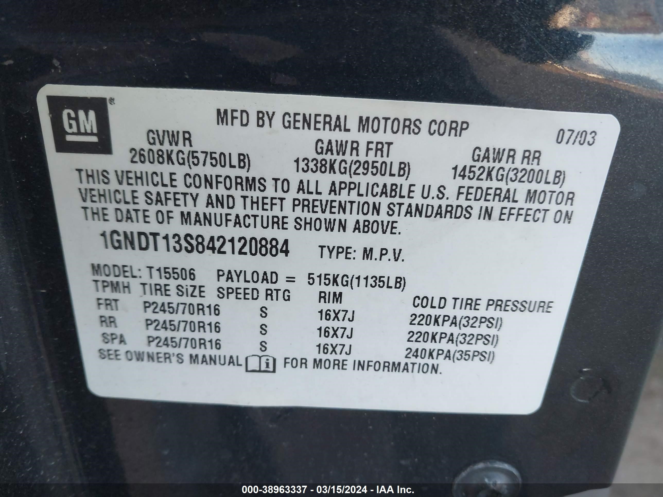 Photo 8 VIN: 1GNDT13S842120884 - CHEVROLET TRAILBLAZER 