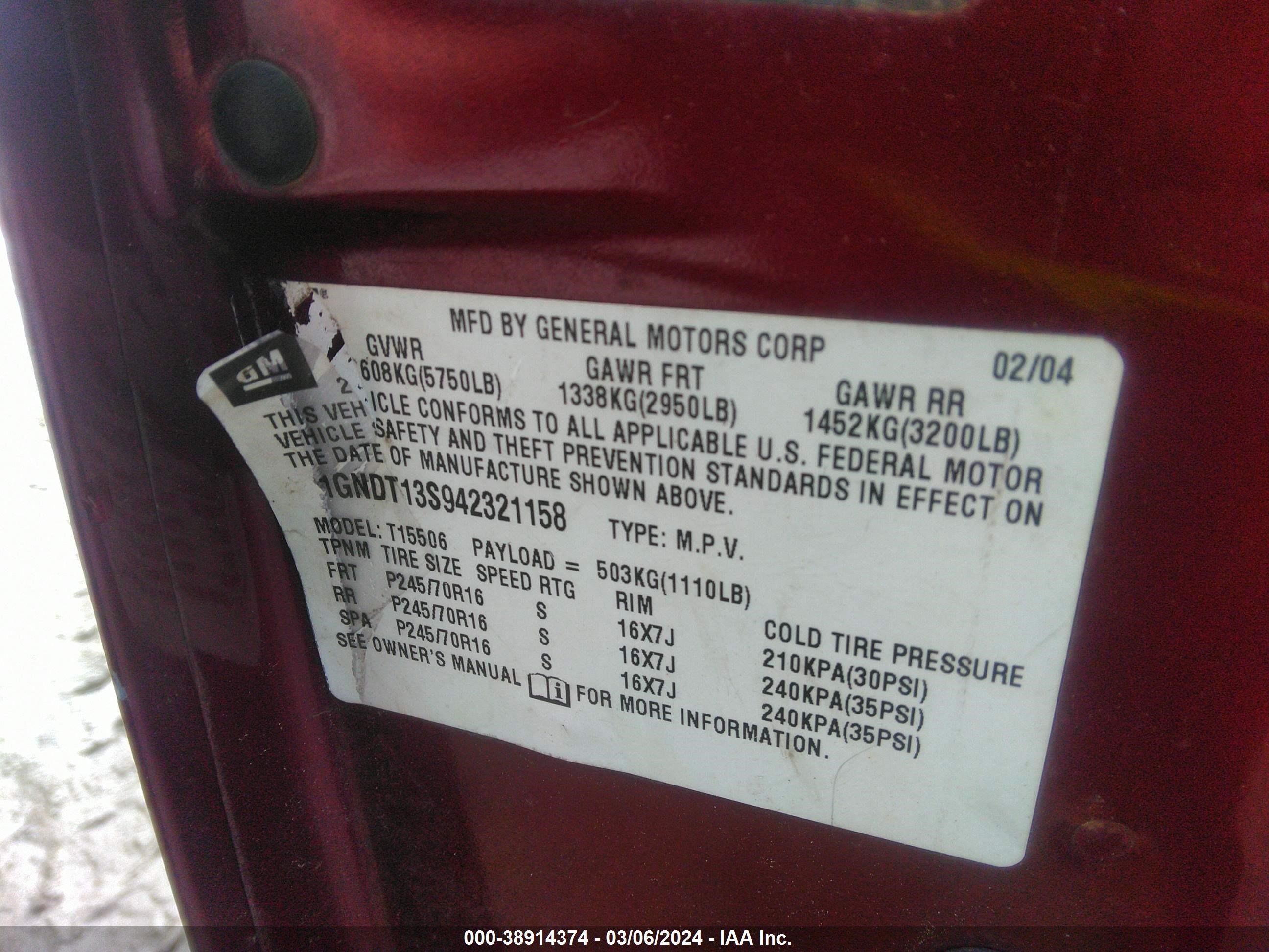 Photo 8 VIN: 1GNDT13S942321158 - CHEVROLET TRAILBLAZER 