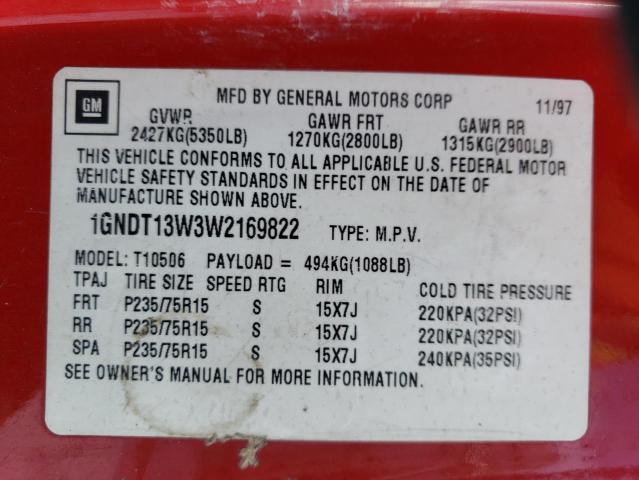 Photo 12 VIN: 1GNDT13W3W2169822 - CHEVROLET BLAZER 