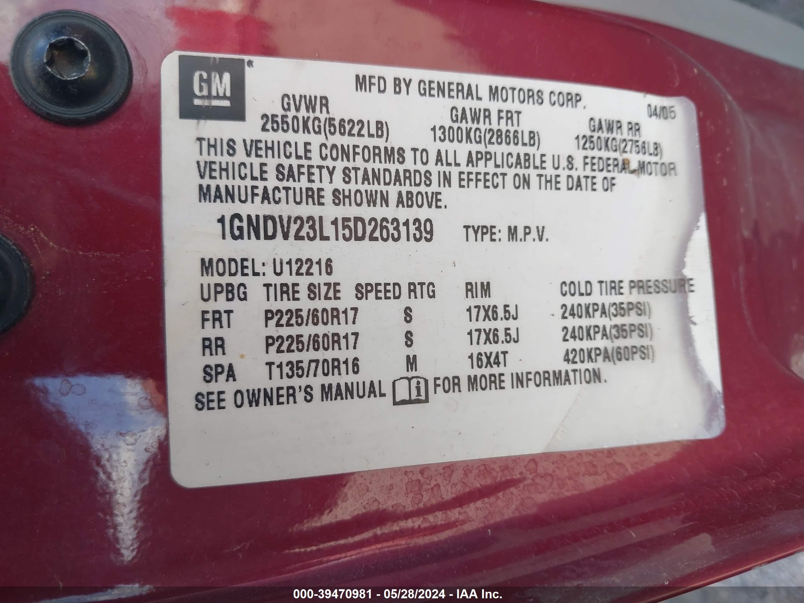 Photo 8 VIN: 1GNDV23L15D263139 - CHEVROLET UPLANDER 