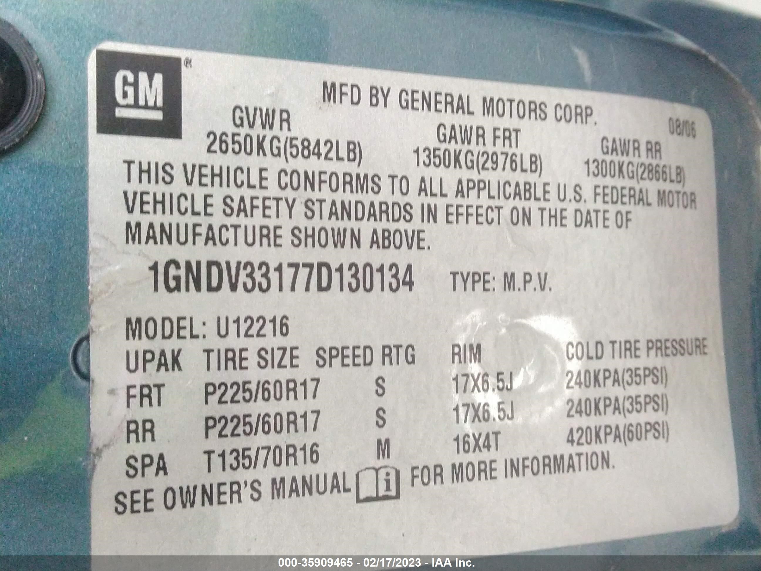 Photo 8 VIN: 1GNDV33177D130134 - CHEVROLET UPLANDER 