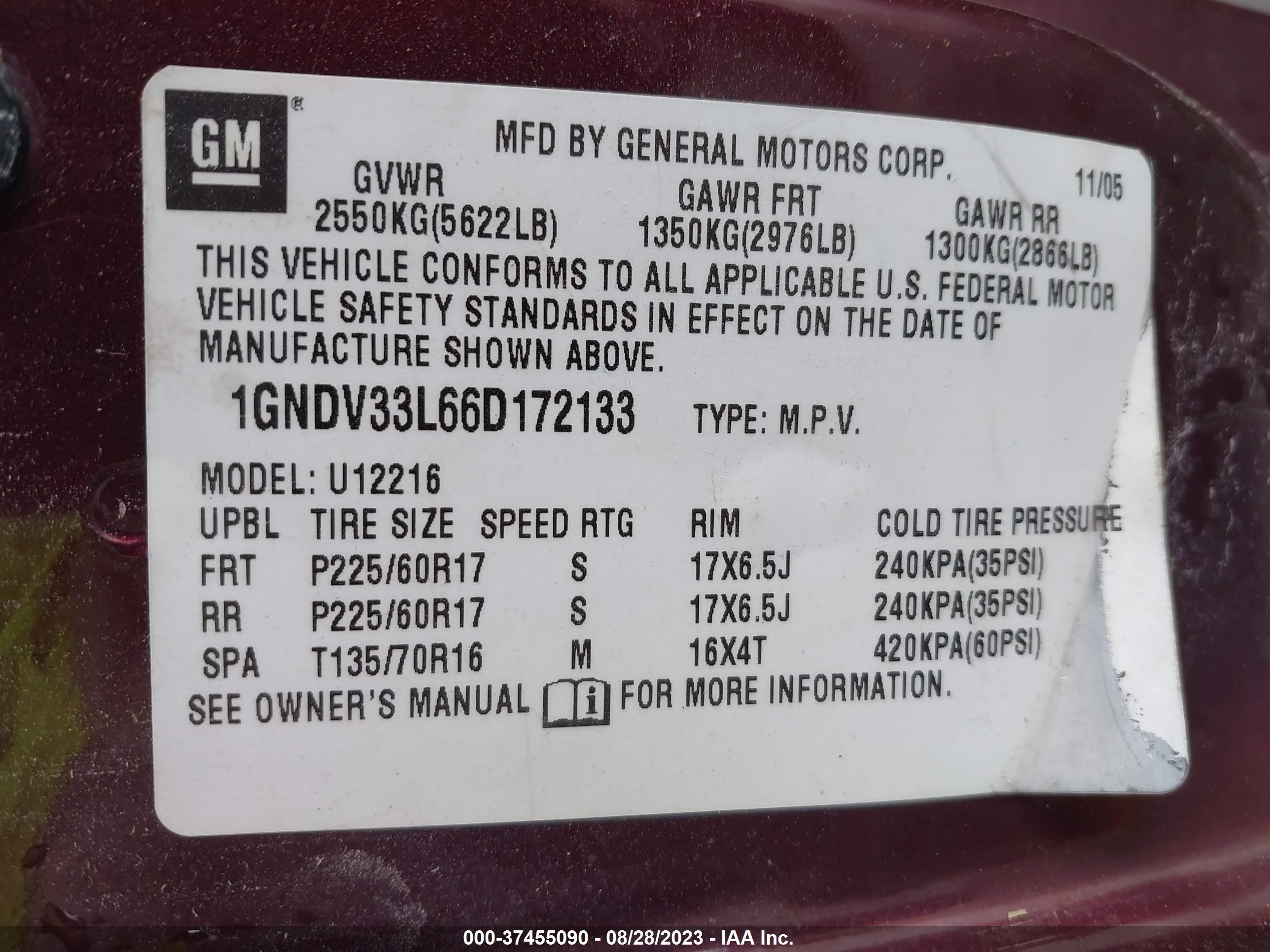 Photo 8 VIN: 1GNDV33L66D172133 - CHEVROLET UPLANDER 