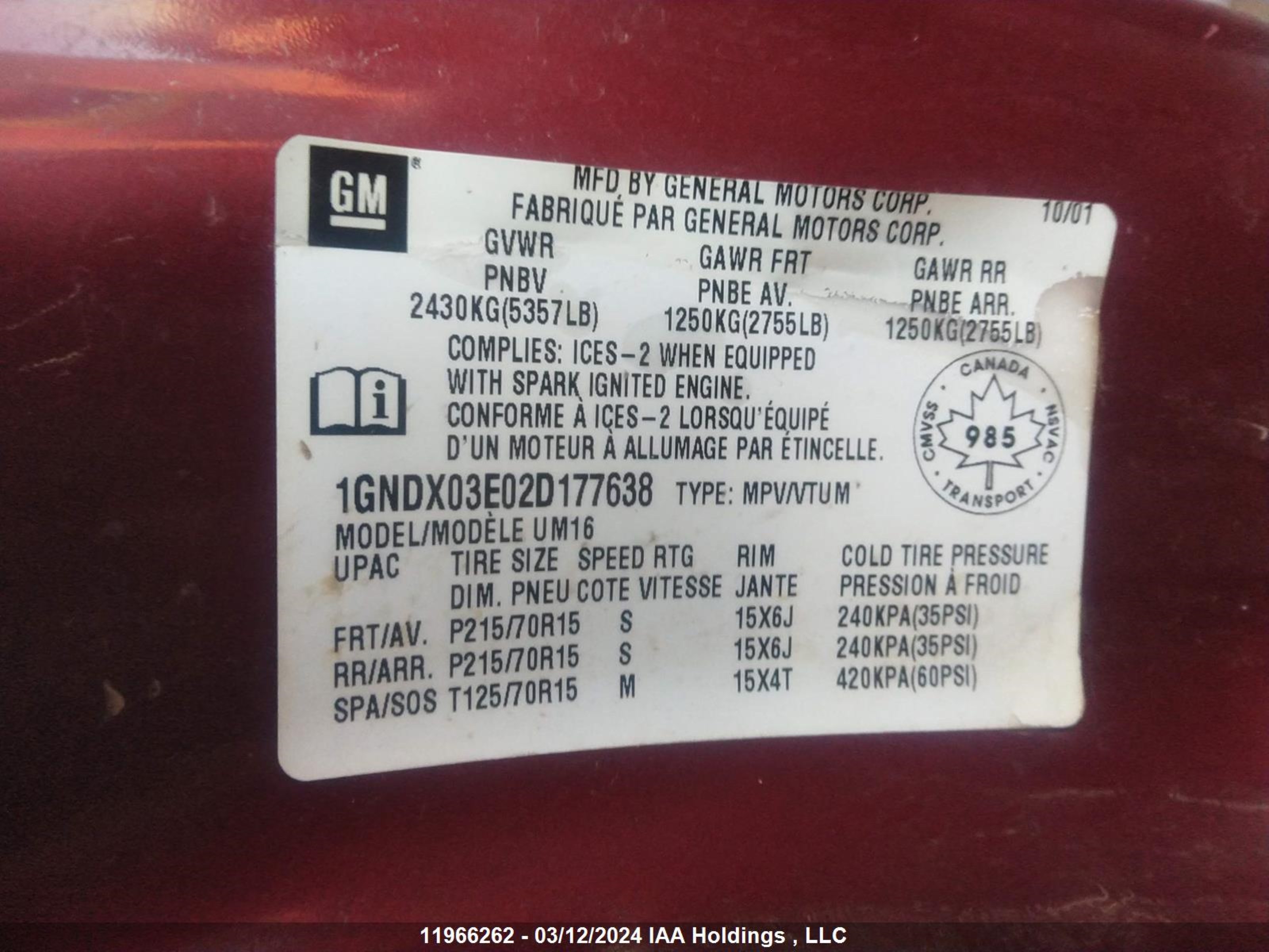 Photo 8 VIN: 1GNDX03E02D177638 - CHEVROLET VENTURE 