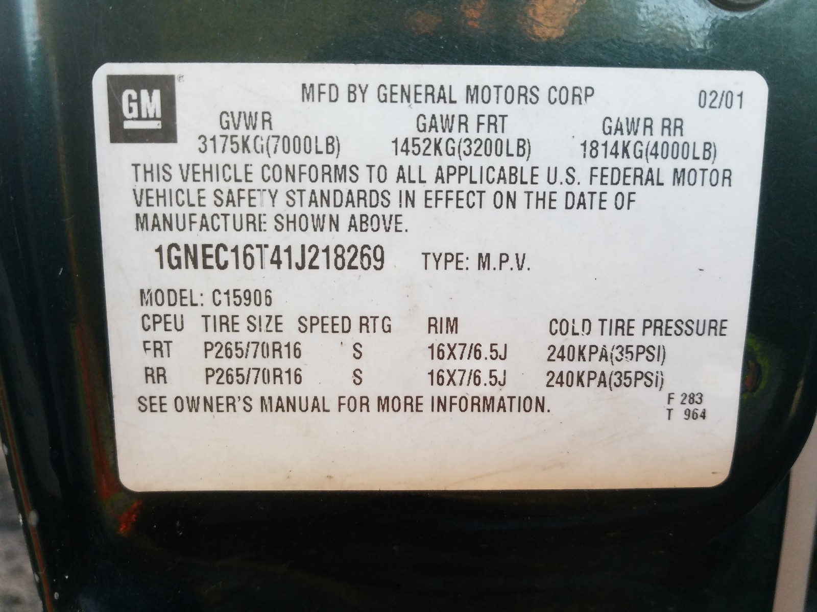 Photo 9 VIN: 1GNEC16T41J218269 - CHEVROLET SUBURBAN C 