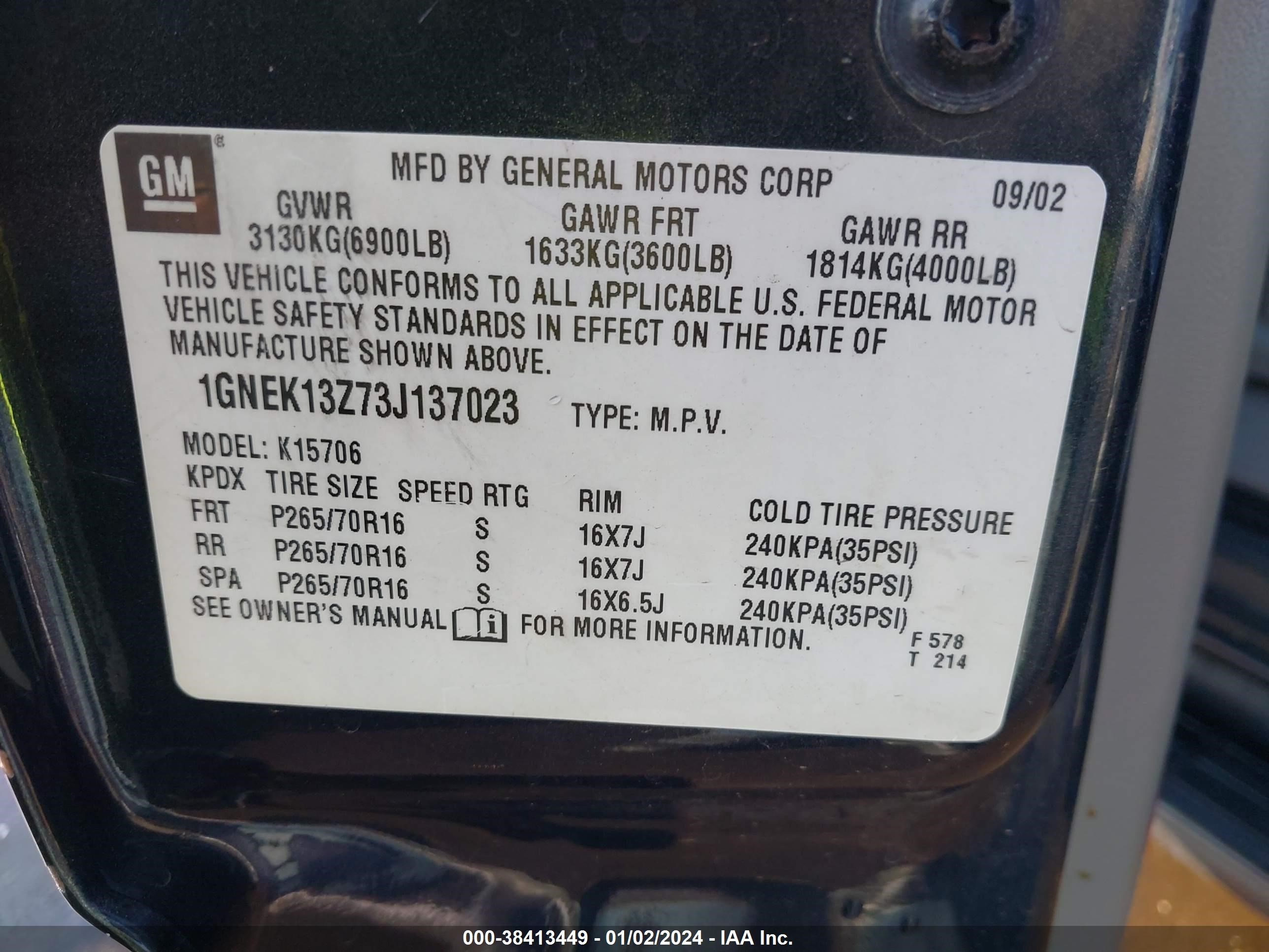 Photo 8 VIN: 1GNEK13Z73J137023 - CHEVROLET TAHOE 