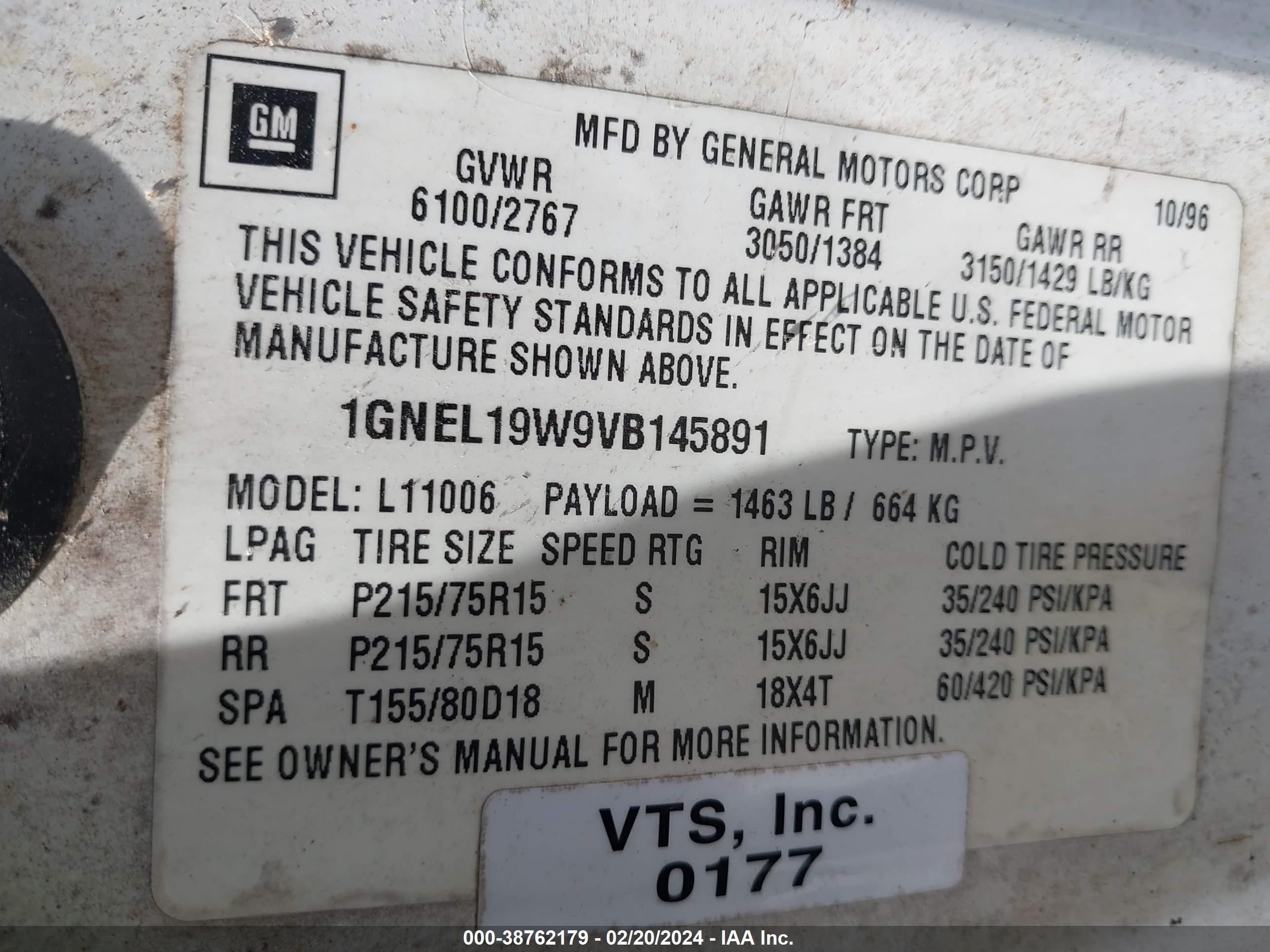 Photo 8 VIN: 1GNEL19W9VB145891 - CHEVROLET ASTRO 