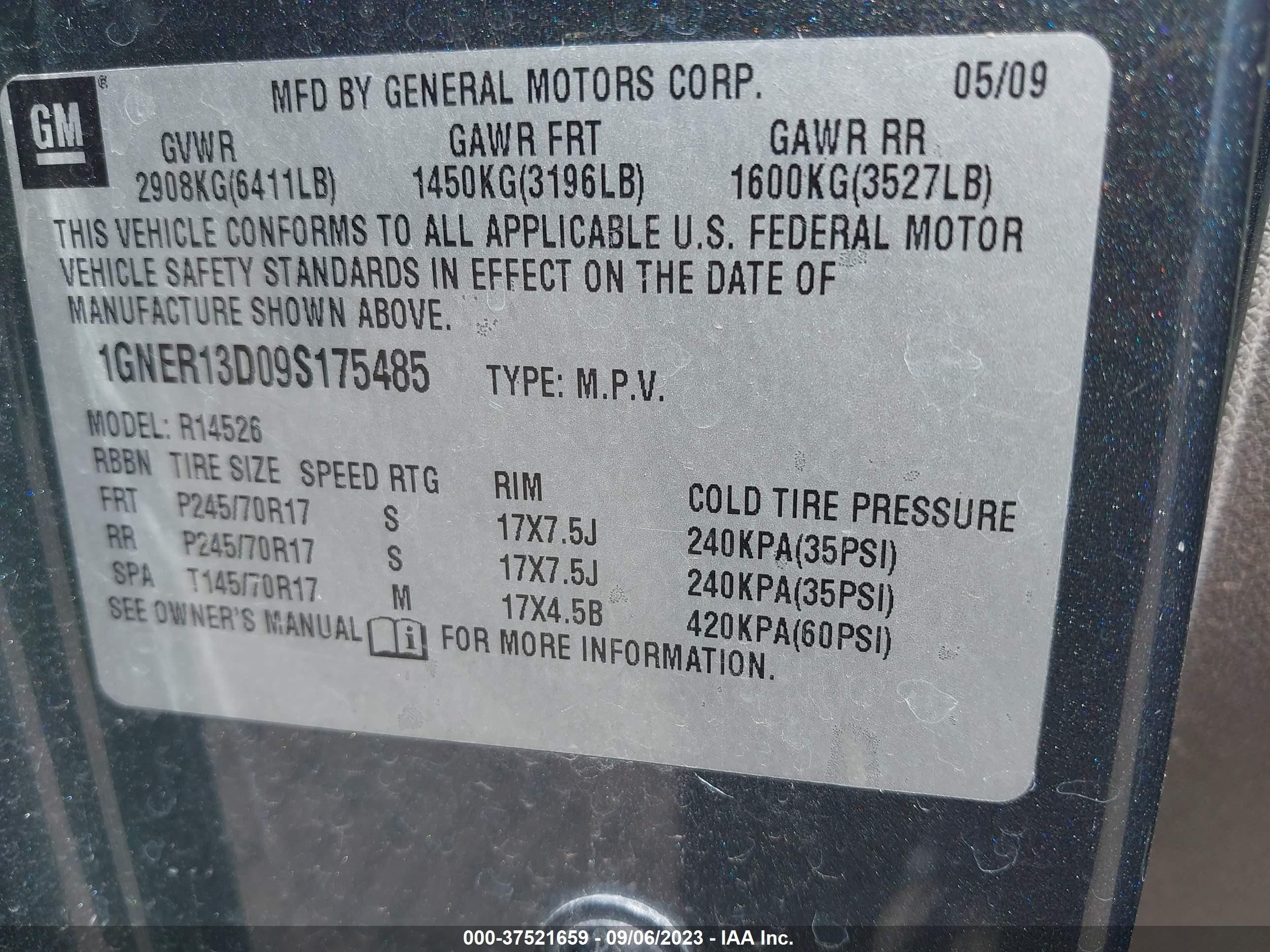 Photo 8 VIN: 1GNER13D09S175485 - CHEVROLET TRAVERSE 