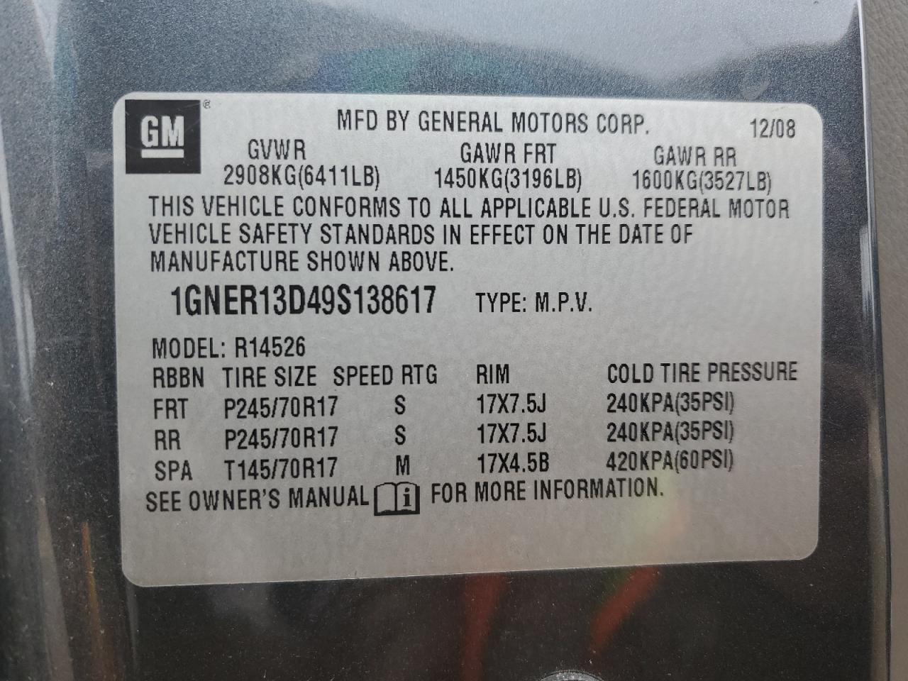 Photo 12 VIN: 1GNER13D49S138617 - CHEVROLET TRAVERSE 