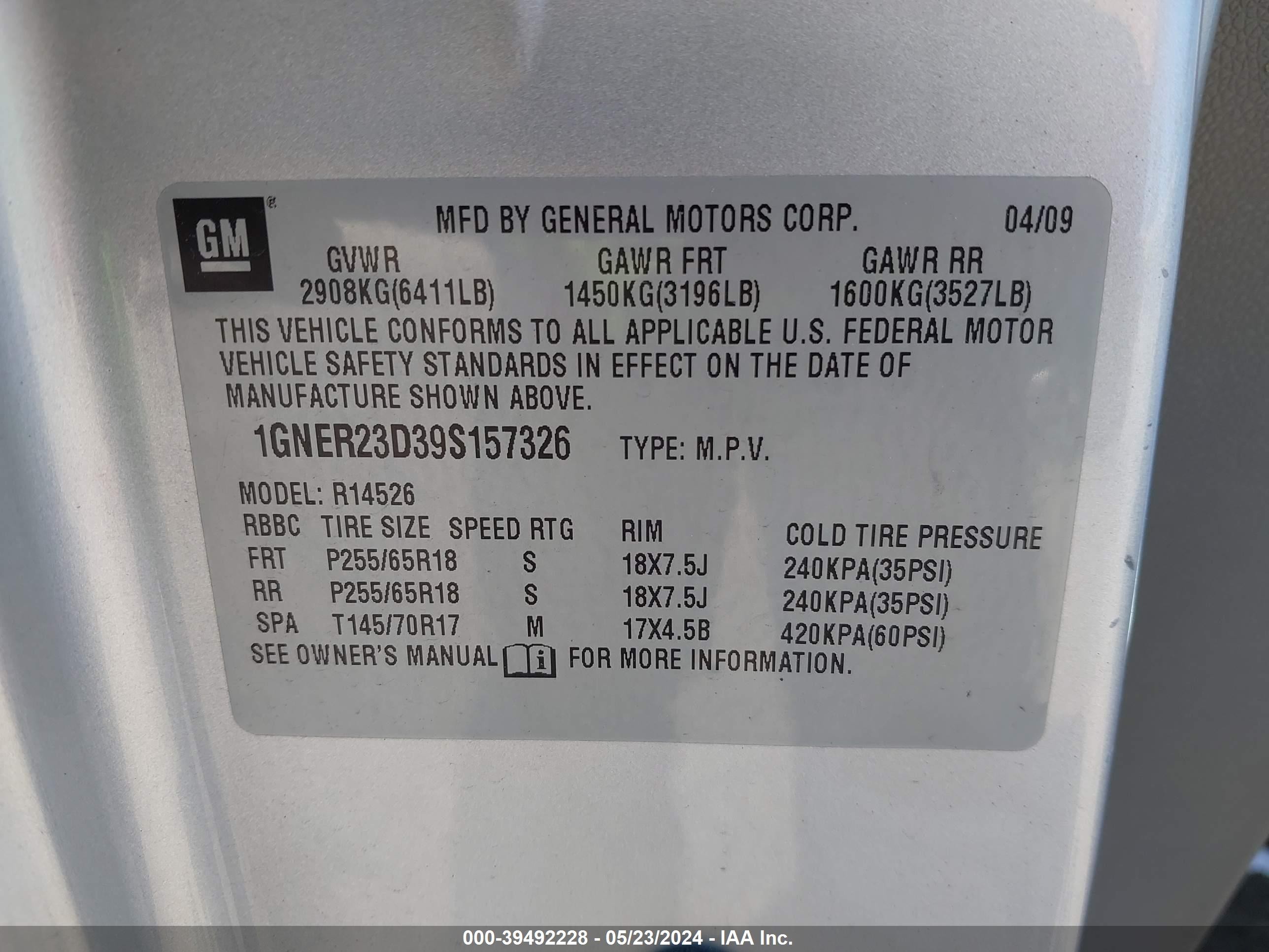 Photo 8 VIN: 1GNER23D39S157326 - CHEVROLET TRAVERSE 