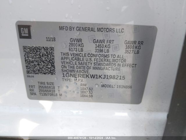 Photo 8 VIN: 1GNEREKW1KJ198215 - CHEVROLET TRAVERSE 