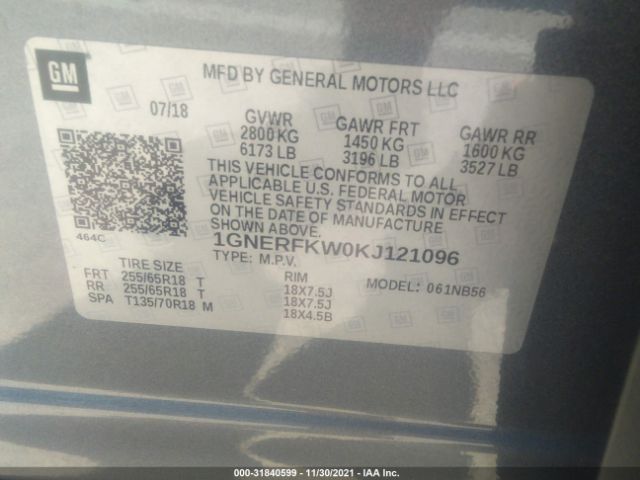 Photo 8 VIN: 1GNERFKW0KJ121096 - CHEVROLET TRAVERSE 