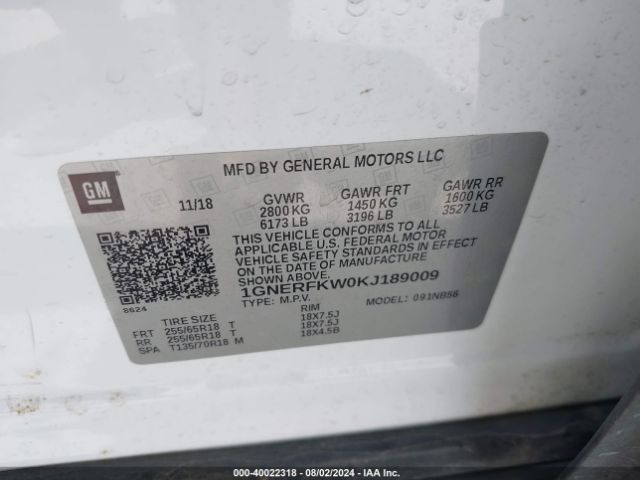 Photo 8 VIN: 1GNERFKW0KJ189009 - CHEVROLET TRAVERSE 