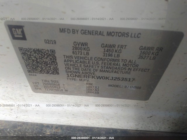 Photo 8 VIN: 1GNERFKW0KJ253517 - CHEVROLET TRAVERSE 