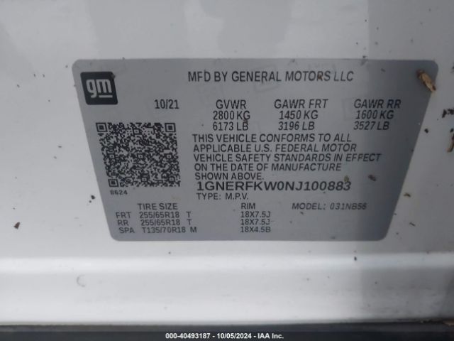 Photo 8 VIN: 1GNERFKW0NJ100883 - CHEVROLET TRAVERSE 