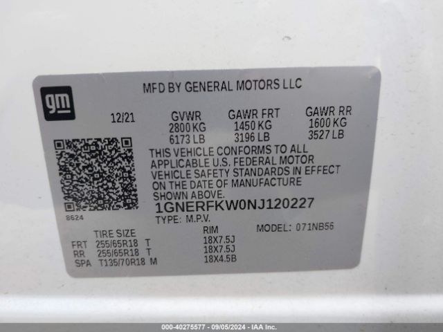 Photo 8 VIN: 1GNERFKW0NJ120227 - CHEVROLET TRAVERSE 