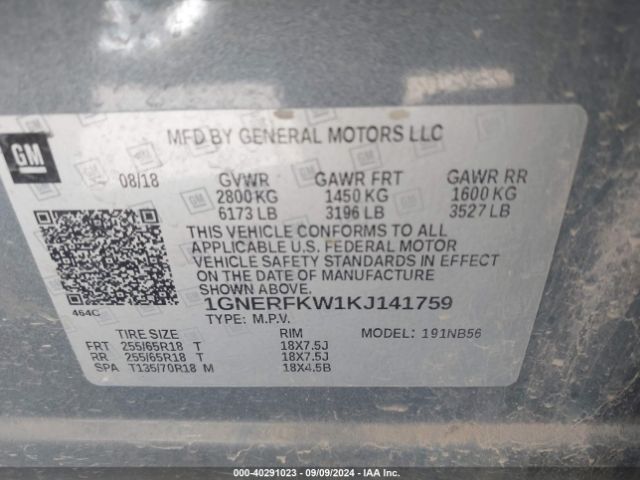 Photo 8 VIN: 1GNERFKW1KJ141759 - CHEVROLET TRAVERSE 