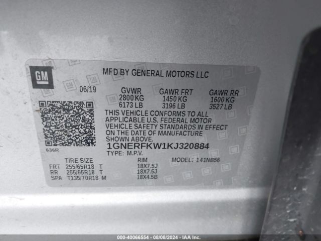 Photo 8 VIN: 1GNERFKW1KJ320884 - CHEVROLET TRAVERSE 