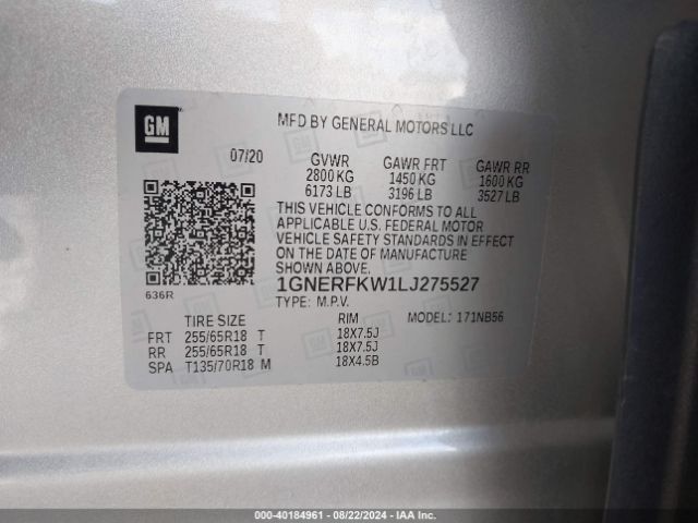 Photo 8 VIN: 1GNERFKW1LJ275527 - CHEVROLET TRAVERSE 