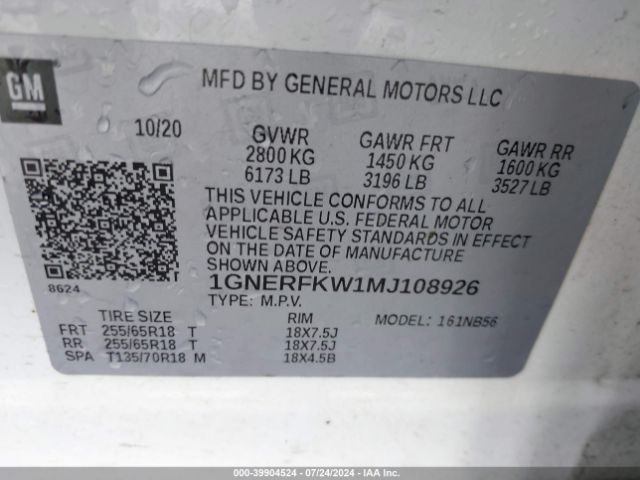 Photo 8 VIN: 1GNERFKW1MJ108926 - CHEVROLET TRAVERSE 