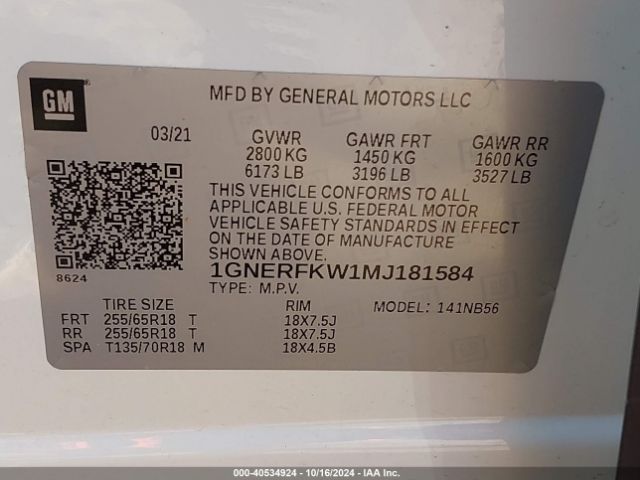 Photo 8 VIN: 1GNERFKW1MJ181584 - CHEVROLET TRAVERSE 