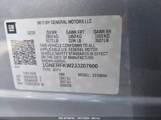 Photo 8 VIN: 1GNERFKW2JJ207900 - CHEVROLET TRAVERSE 