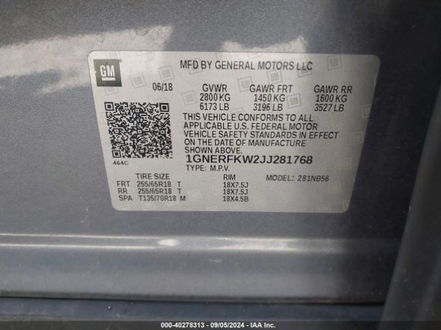 Photo 8 VIN: 1GNERFKW2JJ281768 - CHEVROLET TRAVERSE 