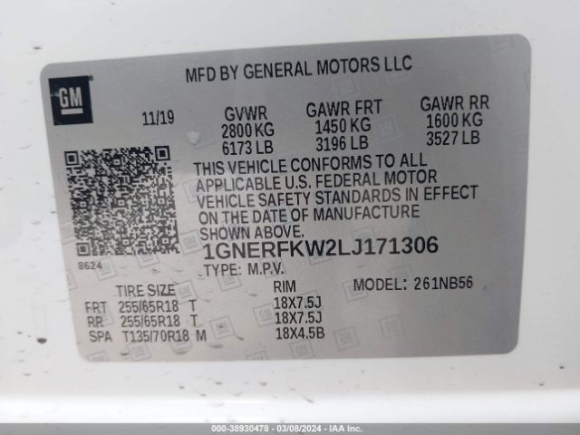 Photo 8 VIN: 1GNERFKW2LJ171306 - CHEVROLET TRAVERSE 