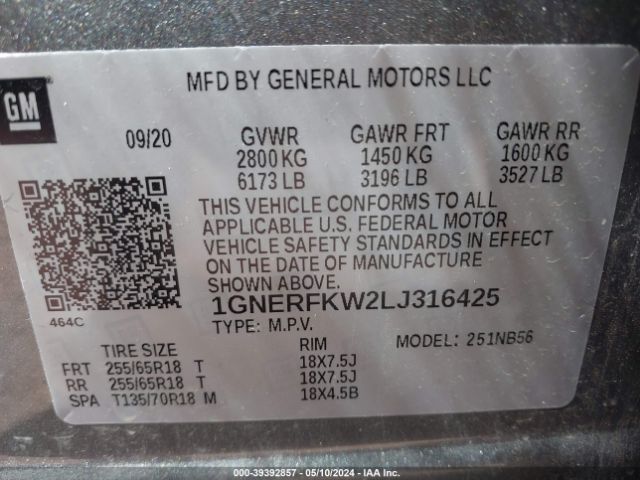 Photo 8 VIN: 1GNERFKW2LJ316425 - CHEVROLET TRAVERSE 