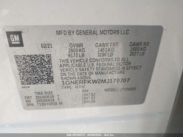 Photo 8 VIN: 1GNERFKW2MJ170707 - CHEVROLET TRAVERSE 