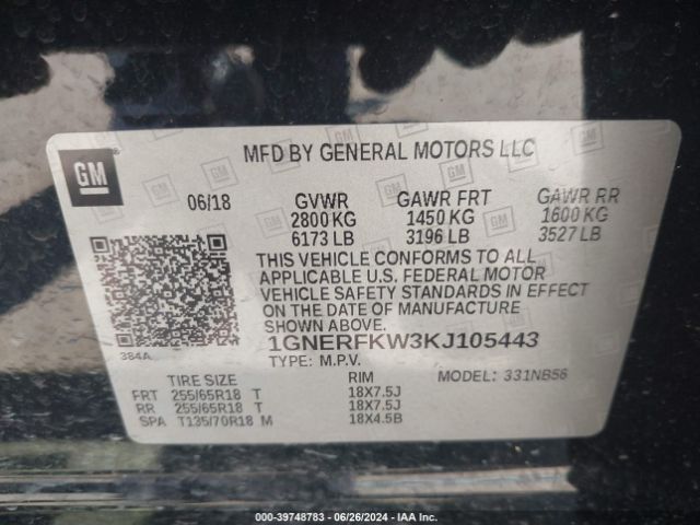 Photo 8 VIN: 1GNERFKW3KJ105443 - CHEVROLET TRAVERSE 