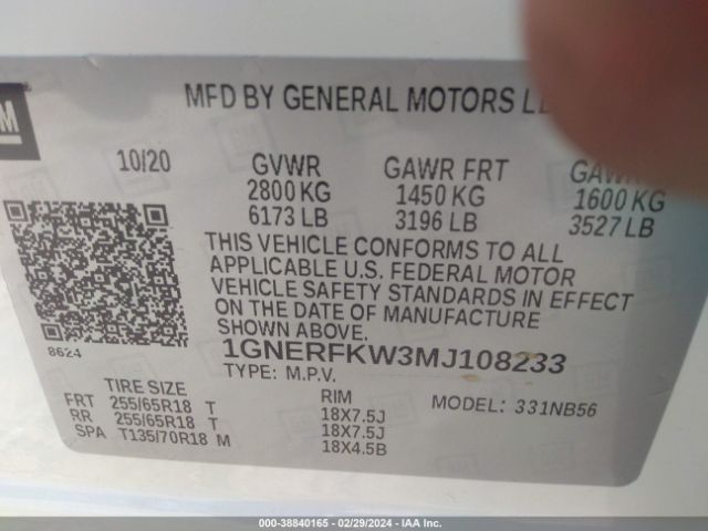 Photo 8 VIN: 1GNERFKW3MJ108233 - CHEVROLET TRAVERSE 