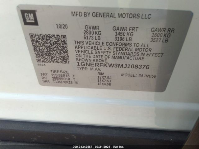 Photo 8 VIN: 1GNERFKW3MJ108376 - CHEVROLET TRAVERSE 