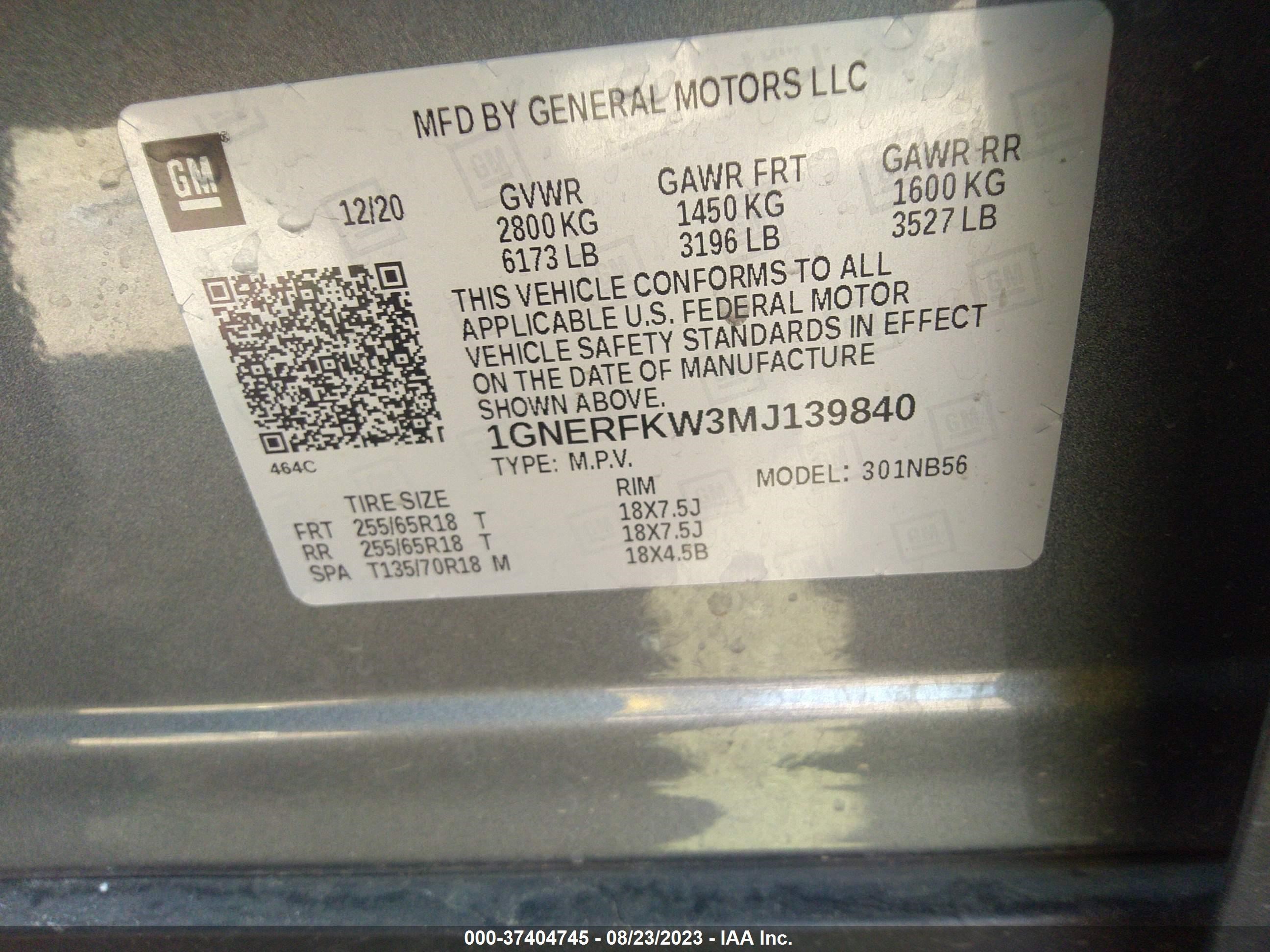 Photo 8 VIN: 1GNERFKW3MJ139840 - CHEVROLET TRAVERSE 