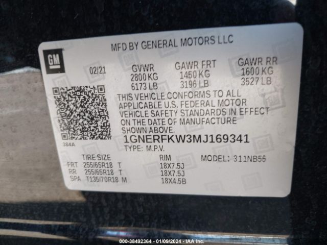 Photo 8 VIN: 1GNERFKW3MJ169341 - CHEVROLET TRAVERSE 