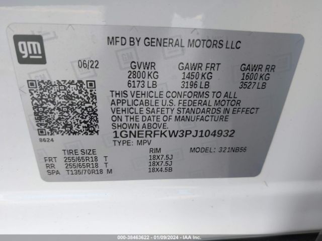 Photo 8 VIN: 1GNERFKW3PJ104932 - CHEVROLET TRAVERSE 