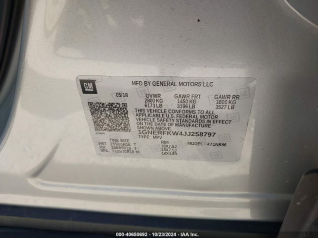 Photo 8 VIN: 1GNERFKW4JJ258797 - CHEVROLET TRAVERSE 